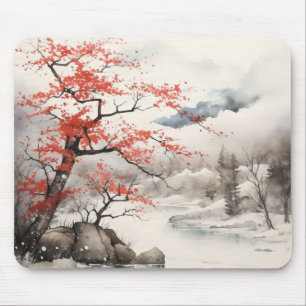 Rote Tintenbaum-Malerei Mousepad