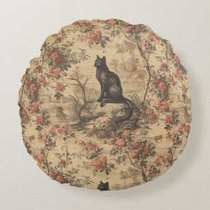 Rote Toile-Chinoiserie-Katze Damast Rundes Kissen