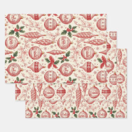 Rote Toile-Chinoiserie-Weihnachtsdekorationen Geschenkpapier Set