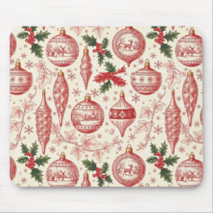 Rote Toile-Chinoiserie-Weihnachtsdekorationen Mousepad