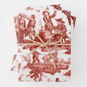 Rote Toile de Jouy Geschenkpapier Set