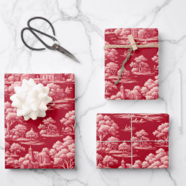Rote Toile de Jouy Geschenkpapier Set