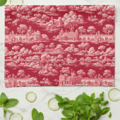 Rote Toile-de-Jouy Geschirrtuch (Gefaltet)