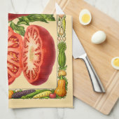 Rote Tomate Retro-Viktorianische Botanische Kunst Geschirrtuch (Viertel Falte)