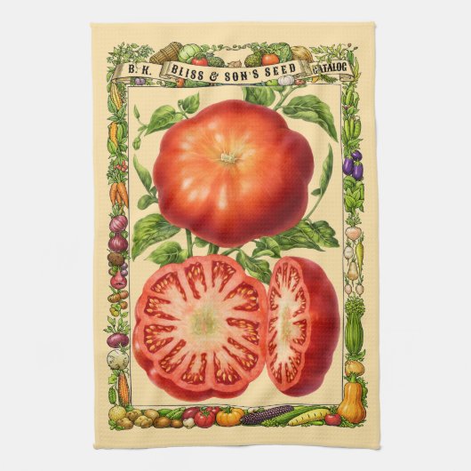 Rote Tomate Retro-Viktorianische Botanische Kunst Geschirrtuch (Vertikal)