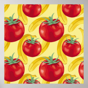 Rote Tomaten und Früchte - nahtlose Musterbezeichn Poster