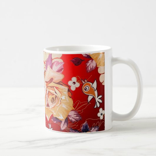 Rote Töne Rustikale Rose und Vögel Kaffeetasse (Rechts)