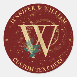 Rote Topografie des Weins Monogram Gold W Wedding Runder Aufkleber