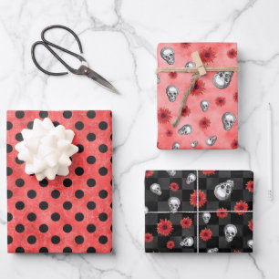 Rote Totenköpfe und Sonnenblumen-Serie Design 4   Geschenkpapier Set