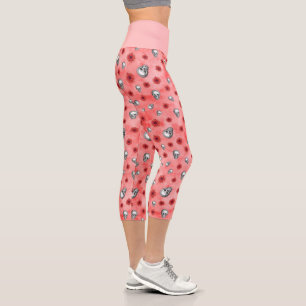 Rote Totenköpfe und Sonnenblumen-Serie Design 6 Capri Leggings