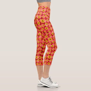 Rote Totenköpfe und Sonnenblumen-Serie Design 9 Capri Leggings