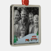 Rote Traktor-Foto-Weihnachtsverzierung Silbernes Ornament (Rechts)