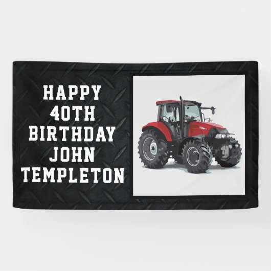 Rote Traktor Happy Birthday Farming Equipment Banner (Horizontal)