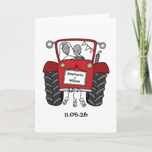 Rote Traktor Landhochzeit Karte (Vorderseite)