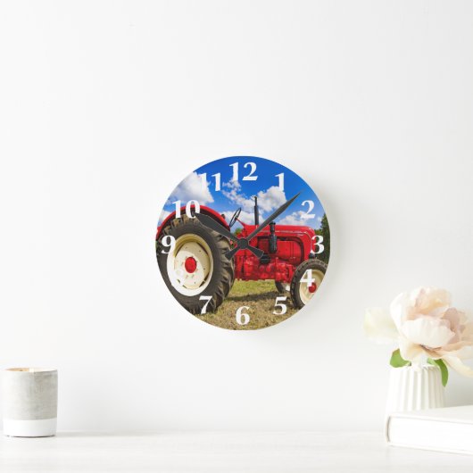 rote Traktorhalterung Runde Wanduhr (Zuhause)