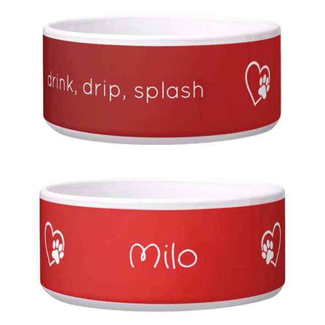 Rote 'Trink-, Tropf-, Spritz'-Hundename-Schale Napf (Von Creator hochgeladen)