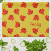 Rote trockene Blätter individuelle Name gelb Geschirrtuch (Gefaltet)