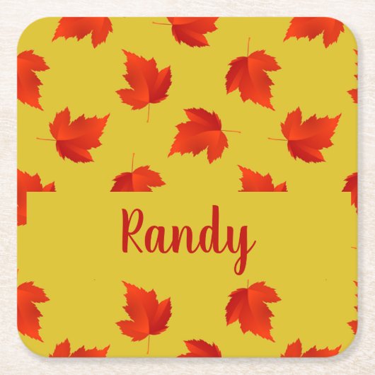 Rote trockene Blätter individuelle Name gelb Rechteckiger Pappuntersetzer (Vorderseite)
