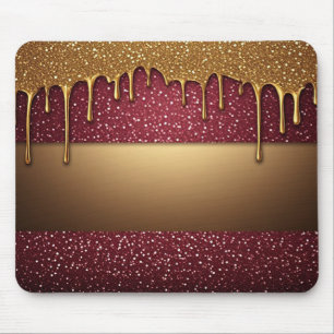 Rote tropfende Farbe über goldenem Glitter-Hinterg Mousepad