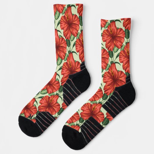 Rote tropische Blume mit nahtlosem Blumenmuster Socken (Links)