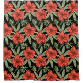 Rote tropische Blume nahtlose Muster grüne Blätter Duschvorhang (Vorderseite)