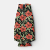 Rote tropische Blume nahtlose Muster grüne Blätter Flaschenkühler (Rückseite)