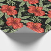 Rote tropische Blume nahtlose Muster grüne Blätter Geschenkpapier (Ecke)