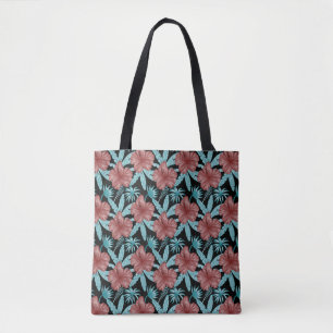 Rote tropische Blumen nahtloses Muster & blaue Blä Tasche