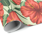 Rote tropische, nahtlose, blumenförmige Blume Geschenkpapier (Rolleneckpunkt)