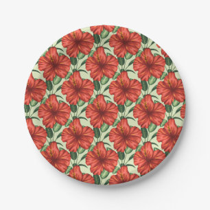 Rote tropische, nahtlose, blumenförmige Blume Pappteller