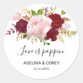 Rote tropische und romantische Hochzeitssemble-Lie Runder Aufkleber (Vorderseite)