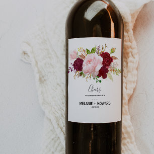 Rote tropische und romantische Hochzeitweilige Wei Weinetikett