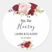 Rote tropische und romantische Sip-Hooray-Hochzeit Runder Aufkleber (Vorderseite)
