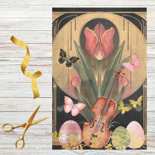 Rote Tulip Art Deco Violine und Ostereier Musik Seidenpapier