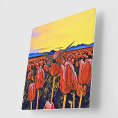Rote Tulip Feldmalerei Akryllische Wall-Uhr Quadratische Wanduhr (Winkel)