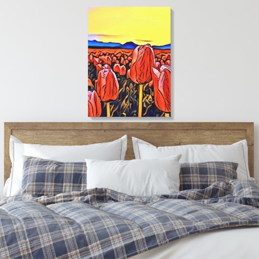 Rote Tulip Feldmalerei Stretchierte Canvas Print Leinwanddruck (Insitu (Schlafzimmer))