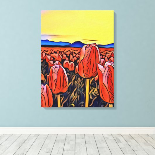 Rote Tulip Feldmalerei Stretchierte Canvas Print Leinwanddruck (Insitu (Holzboden))