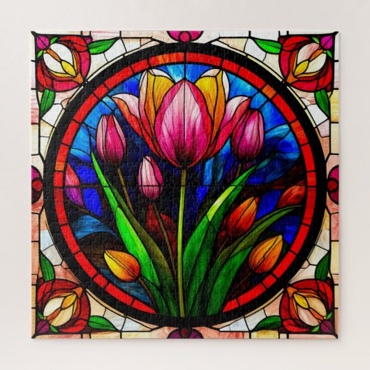 Rote Tulip und farbenfrohe Blumenmotive Puzzle (Vertikal)