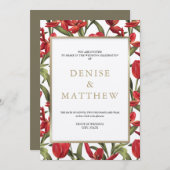 Rote Tulips Aquarellblume mit Goldbriefen Einladung (Vorne/Hinten)