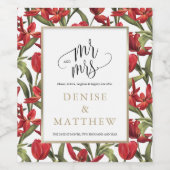 Rote Tulips Aquarellblume mit Goldbriefen Weinetikett (Einzelnes Label)