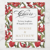 Rote Tulips Aquarellblume mit Goldbriefen Weinetikett (Einzelnes Label)