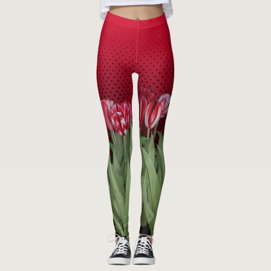 Rote Tulips auf Gradient Leggings (Vorderseite)