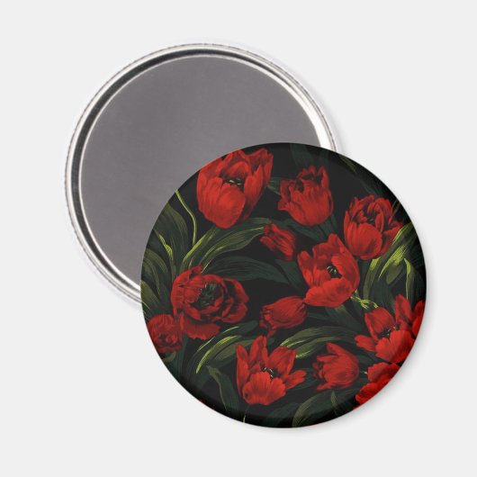 Rote Tulips auf schwarz Magnet (Vorderseite/Rückseite)
