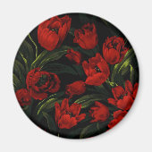 Rote Tulips auf schwarz Magnet (Vorne)