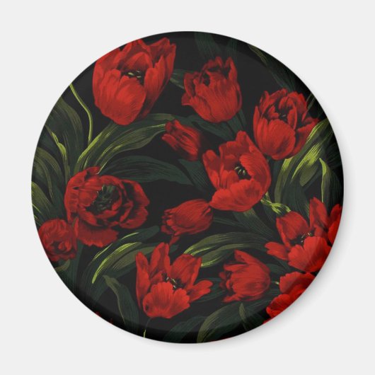 Rote Tulips auf schwarz Magnet (Vorne)