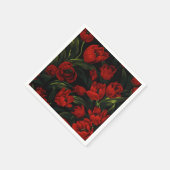 Rote Tulips auf schwarz Serviette (Ecke)