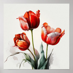 Rote Tulips Blume Art Print Poster