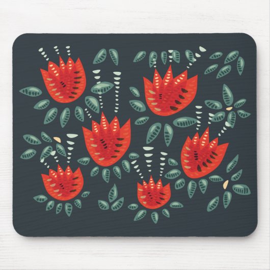 Rote Tulips Dekoratives Abstraktes dunkles Blumenm Mousepad (Vorne)