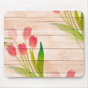 Rote Tulips im Hintergrund für sauberes Holz Mousepad