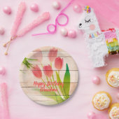 Rote Tulips im Hintergrund für sauberes Holz Pappteller (Party)